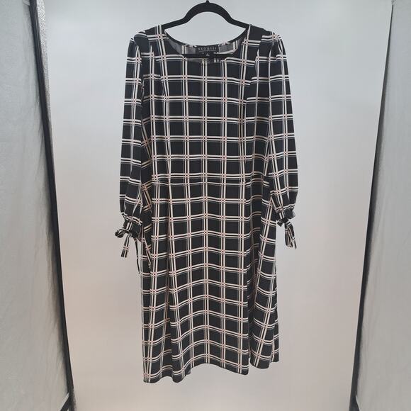 Eloquii Dress Plus 20 Plaid 3/4 Sleeve Fit & Flare Stretch Casual Black White - Picture 2 of 8